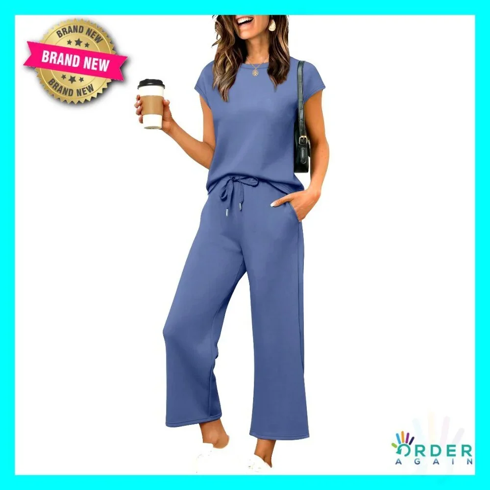 Cap Sleeve Two Piece Set Lounge Wear Wide Leg Pants Y2K Chic Vacation Outfit